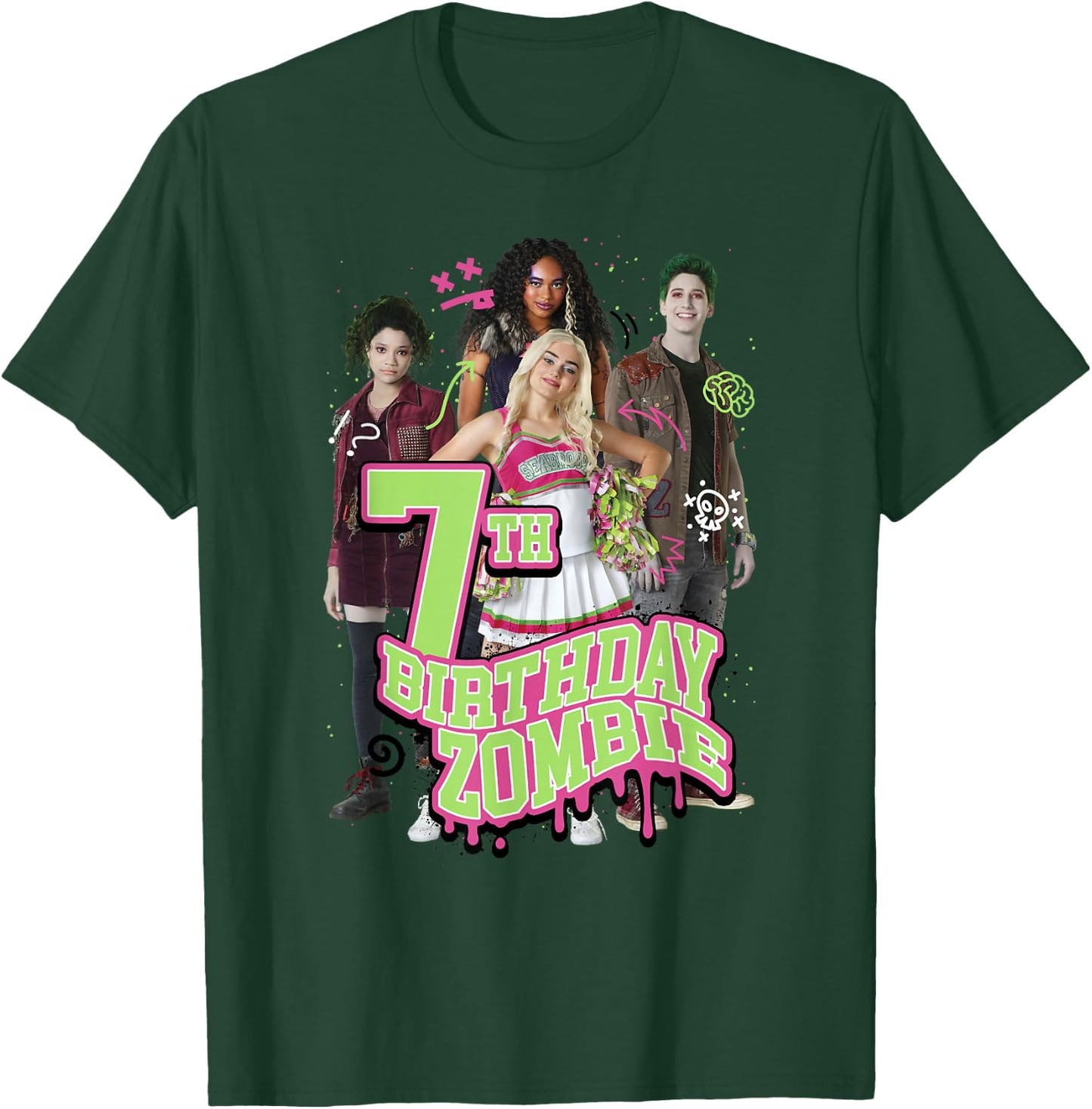 Disney Zombies 7th Birthday Zombie Group Poster Small T-Shirt - T-Shirt | Forest