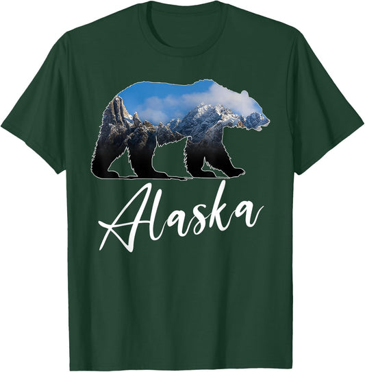 Alaskan Mountains Bear Grizzly Alaska State Souvenirs T-Shirt - T-Shirt | Forest