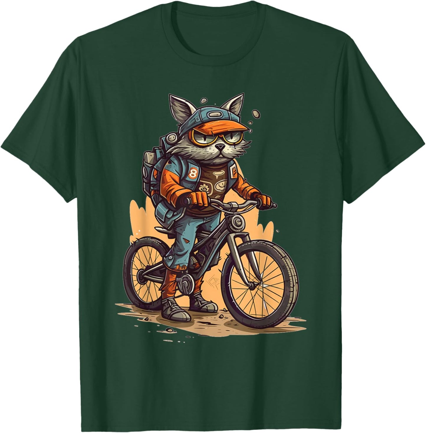 Mountain Biker Cat Cyclist Biking Kitten T-Shirt - T-Shirt | Forest