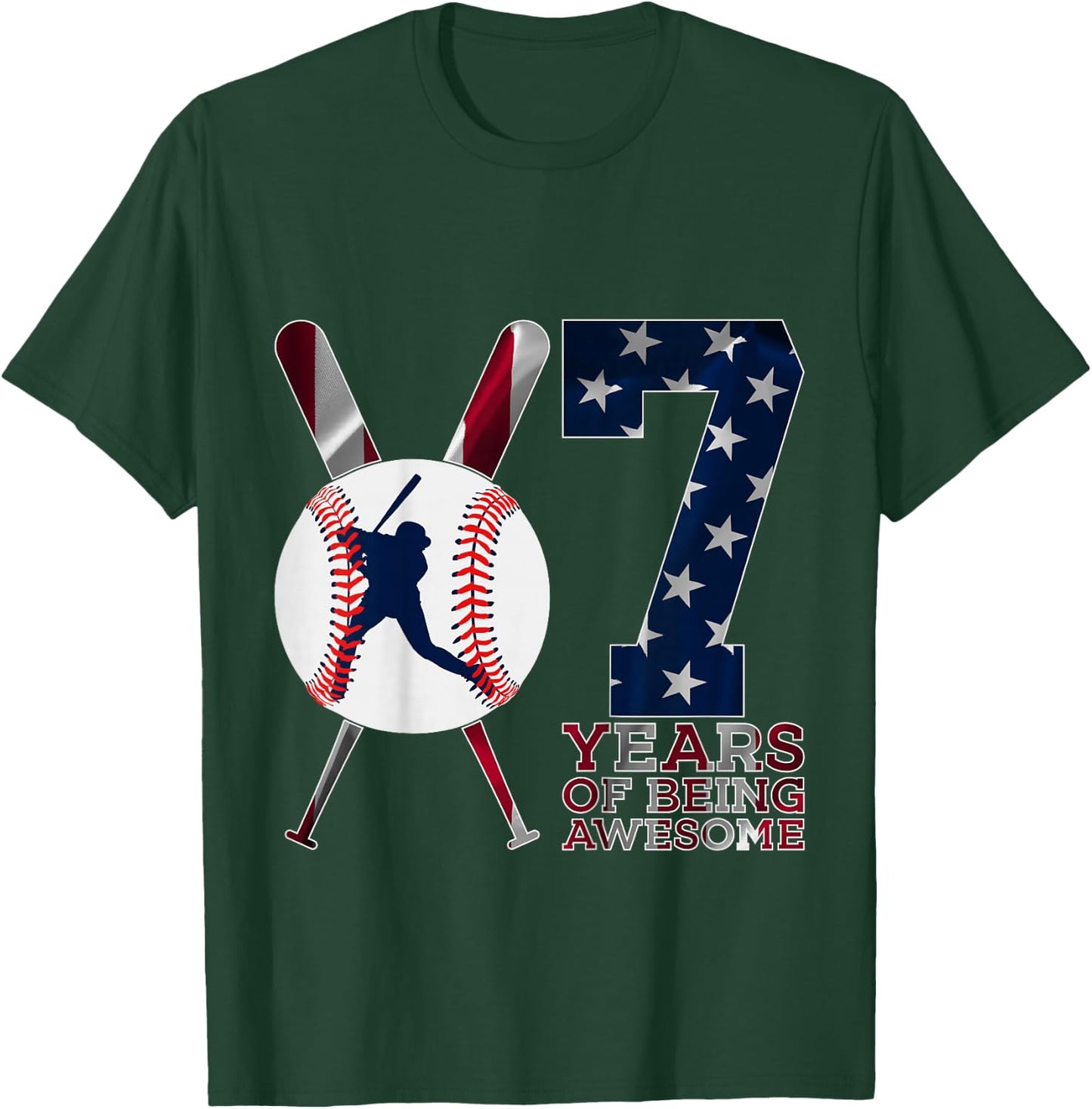 7 Years of Being Awesome Baseball 7th Birthday T-Shirt - T-Shirt | Forest