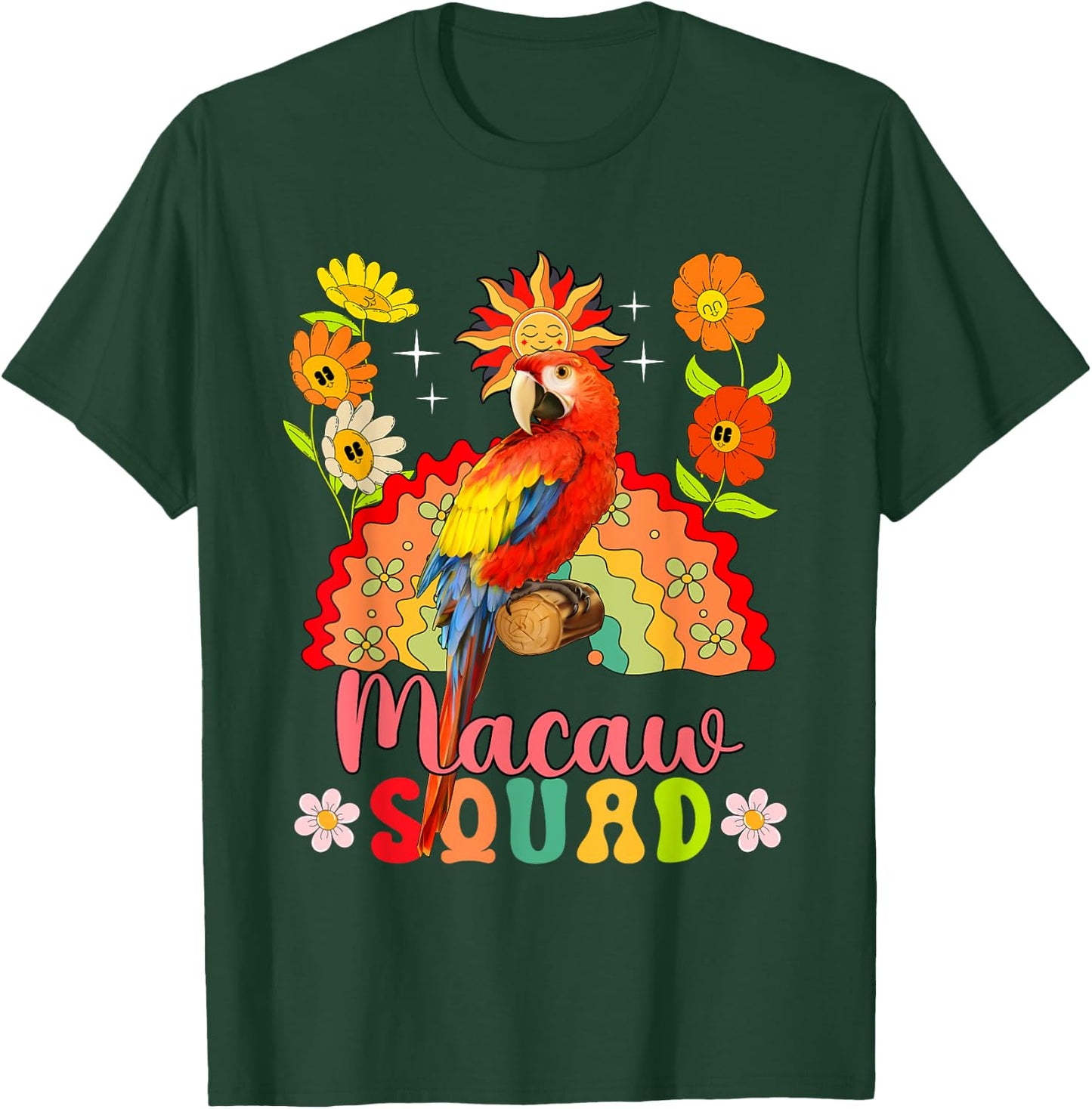 Macaw Squad Flowers Macaw Cute Rainbow Bird Lover Kids T-Shirt - T-Shirt | Forest