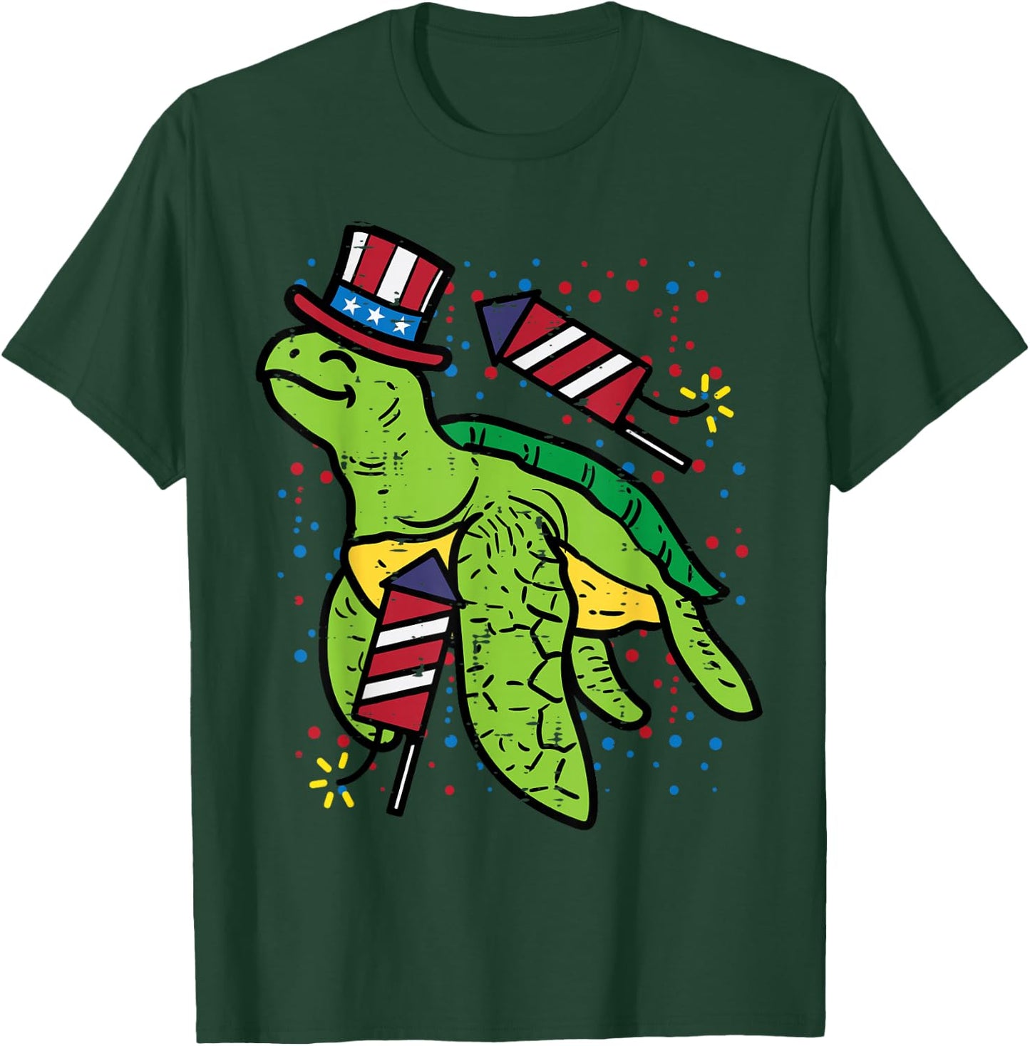 4th Of July Sea Turtle American Flag America Men Women Kids T-Shirt - T-Shirt | Forest