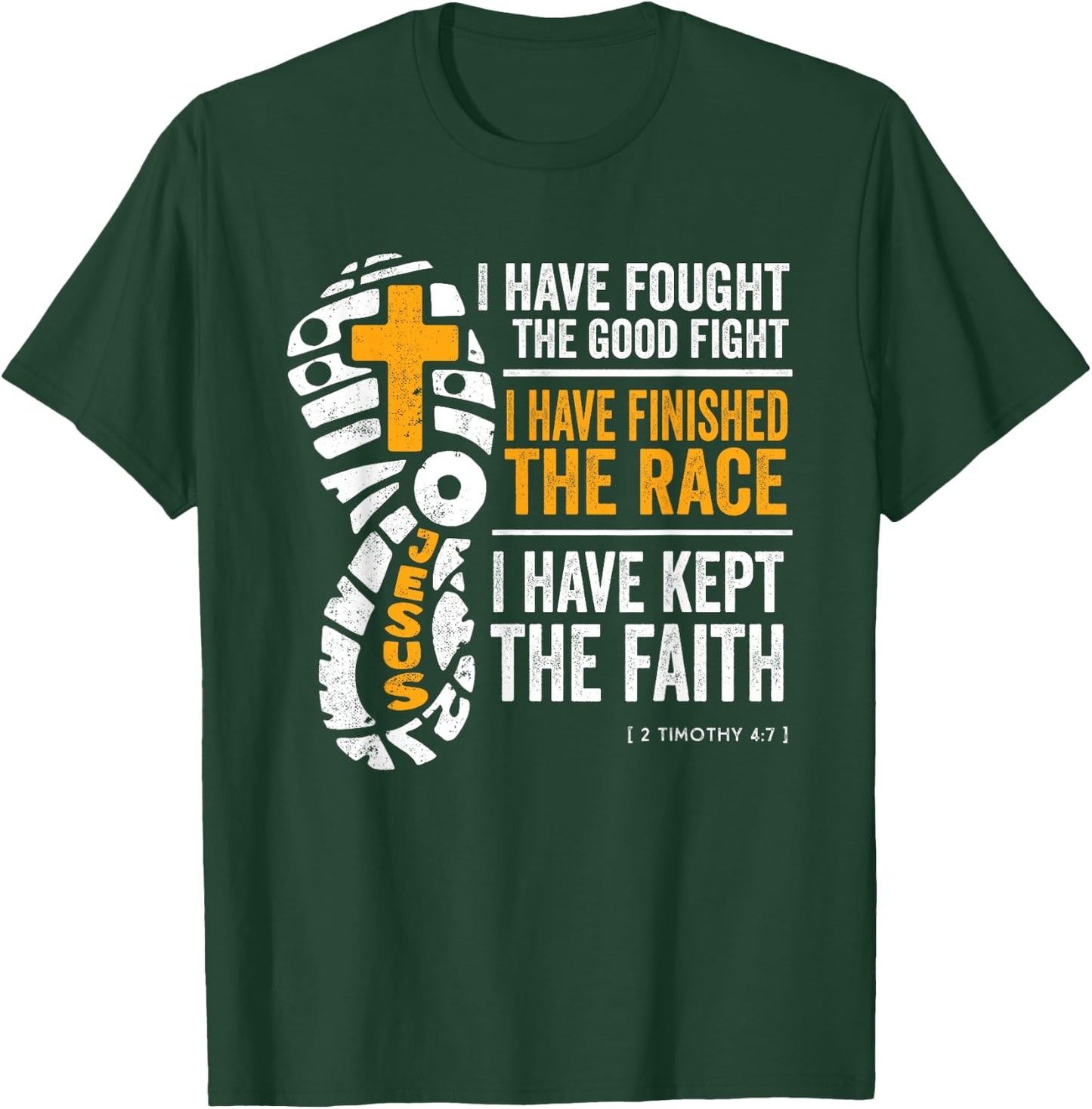 Religious Cross Country Runner 2 Timothy 4:7 Bible Verse T-Shirt - T-Shirt | Forest