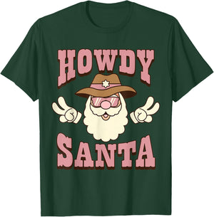 Howdy Santa Country Christmas Cowboy Groovy Retro T-Shirt - T-Shirt | Forest