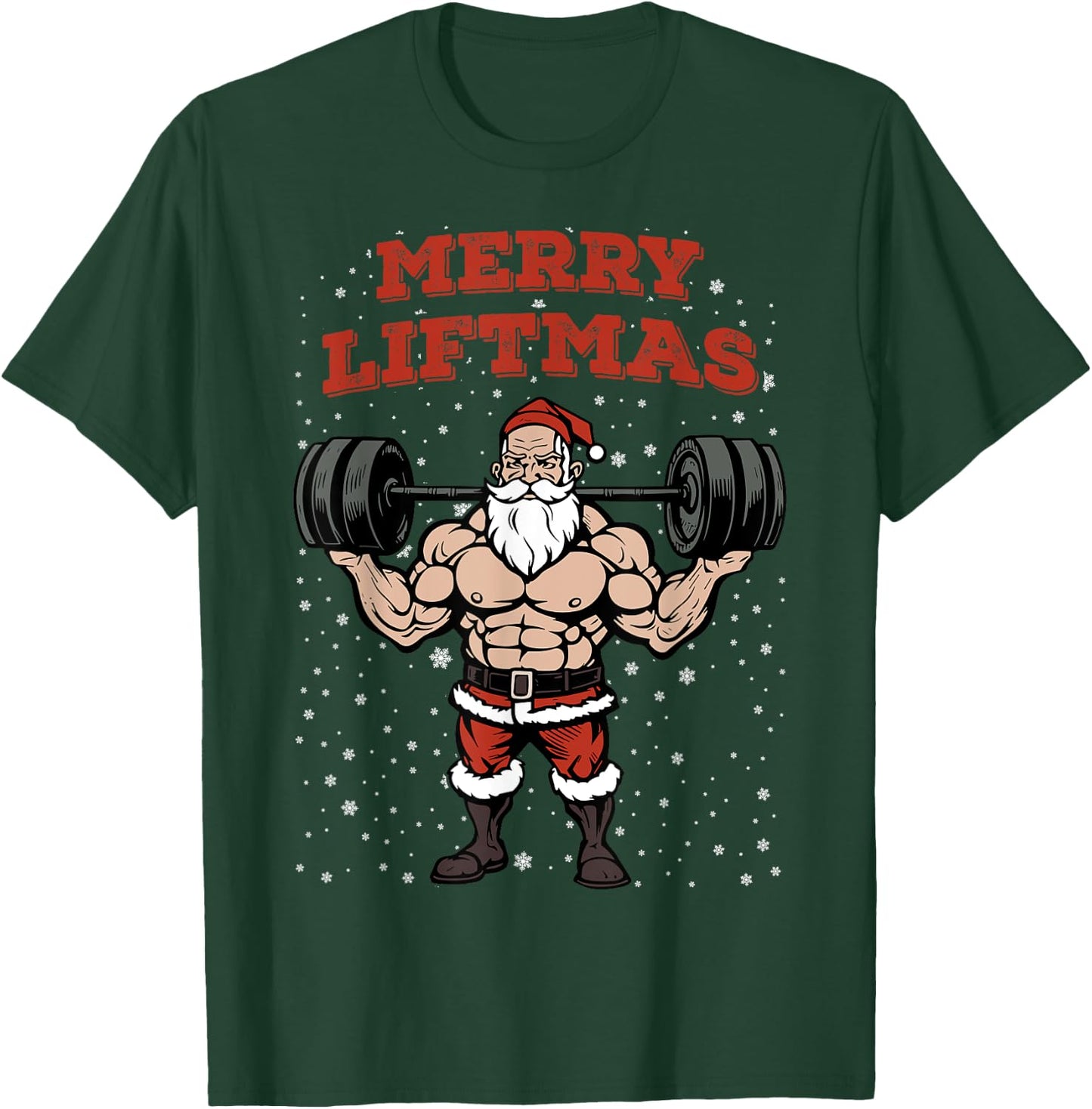 Merry Liftmas Christmas Muscular Santa Claus Gym Workout T-Shirt - T-Shirt | Forest
