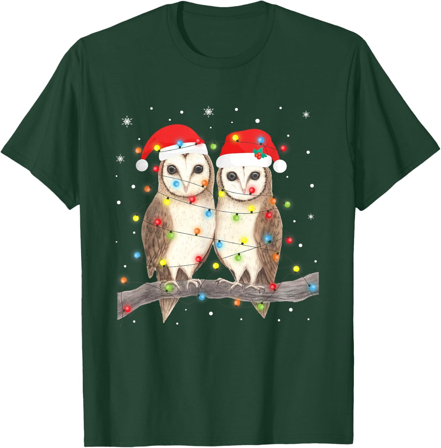 Owls Christmas Lights Tree Xmas Owl Lover T-Shirt - T-Shirt | Forest