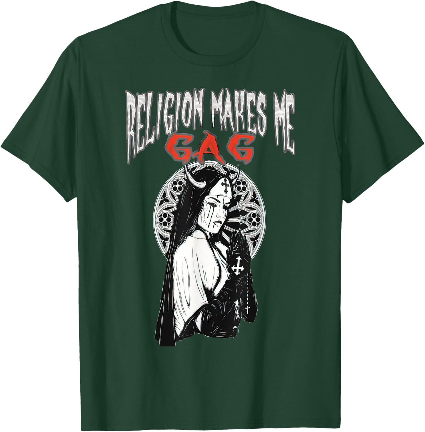 Religion Makes Me Gag Evil Satanic Antichrist Nun T-Shirt - T-Shirt | Forest