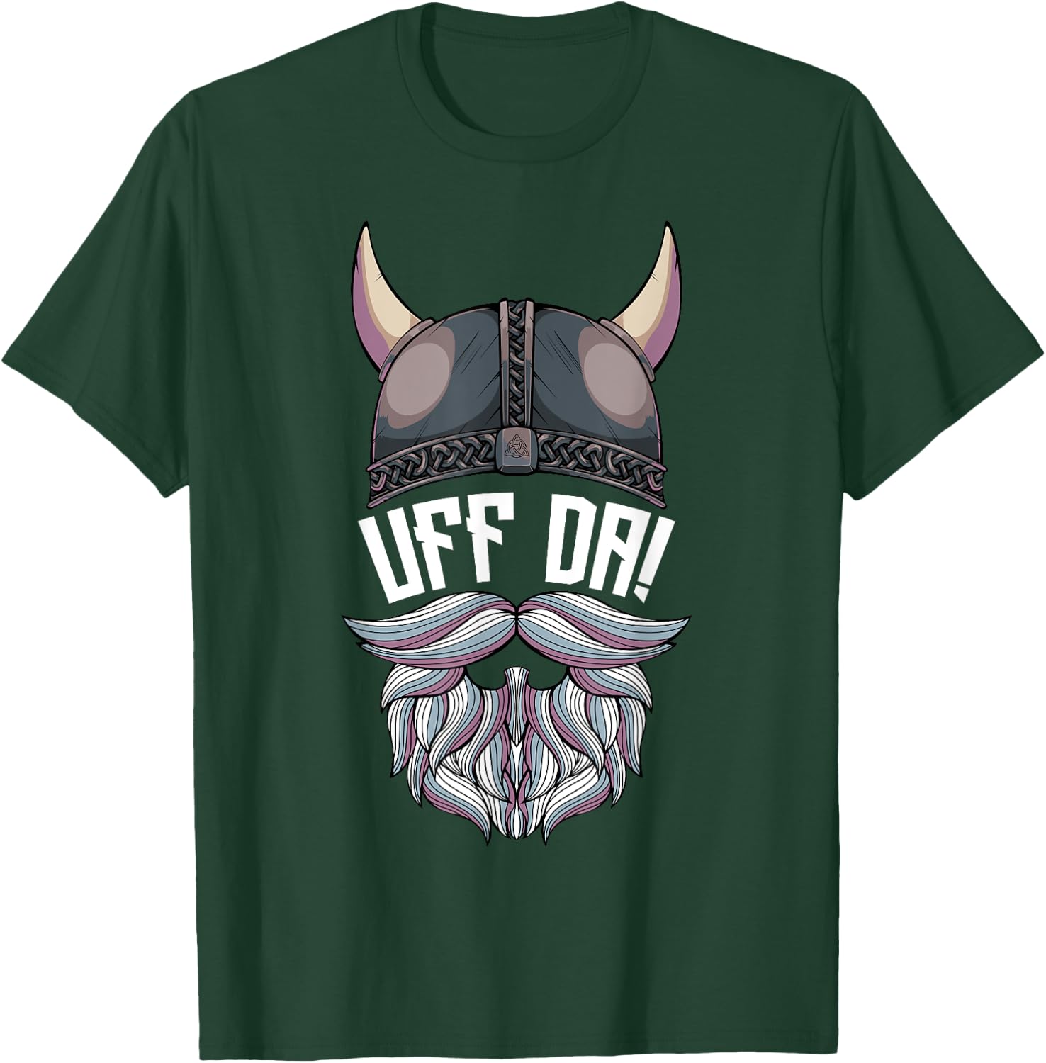 Uff Da Norwegian Quote Scandinavian Viking Helmet Beard Man T-Shirt - T-Shirt | Forest