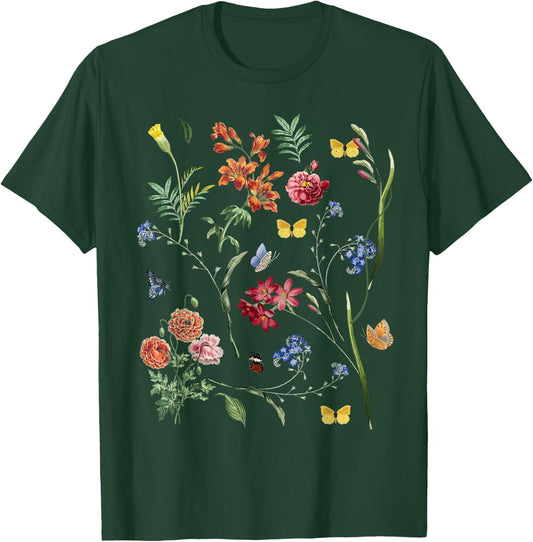 Vintage Wild Botanical Flower Cottagecore Gardening Lover T-Shirt - T-Shirt | Forest