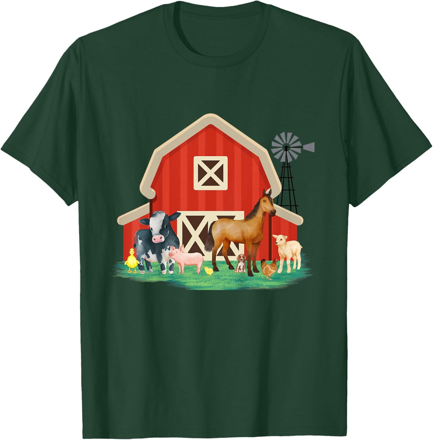 Kids Farm Animals, Cute Toddler and Youth Farm Animals with barn T-Shirt - T-Shirt | Forest