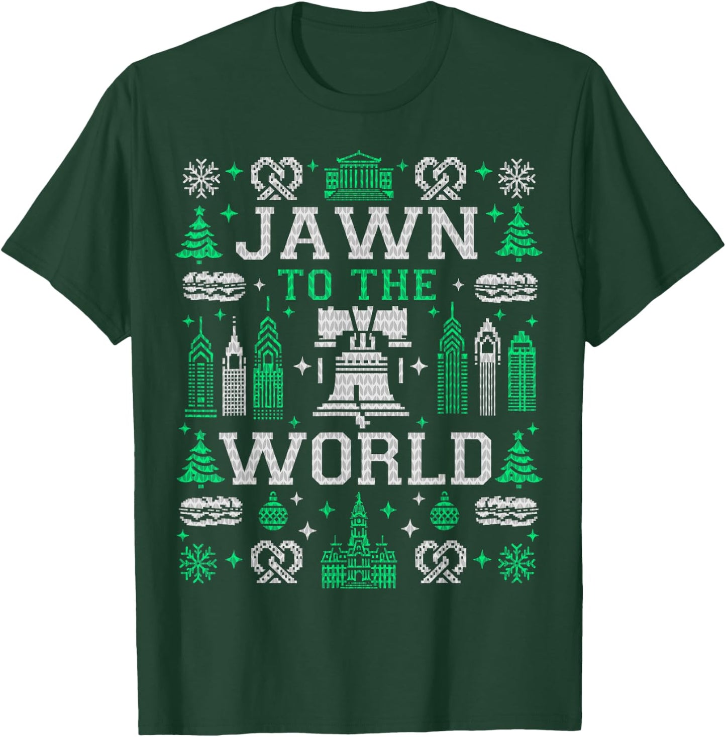 VINTAGE RETRO PHILADELPHIA PHILLY THROWBACK GIFTS Jawn to the World Philly Fan Philadelphia Ugly Christmas T-Shirt - T-Shirt | Forest