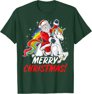 Unicorn Santa Claus Christmas Holiday T-Shirt - T-Shirt | Forest