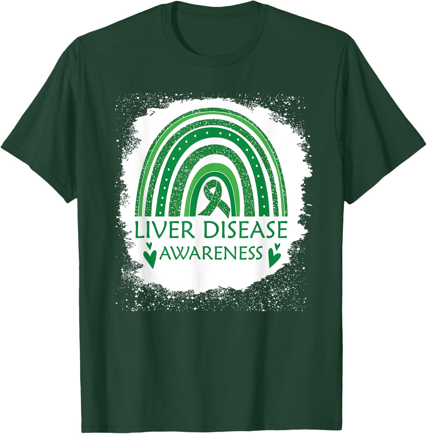 Liver Disease Awareness Bleached Rainbow Green Ribbon Men T-Shirt - T-Shirt | Forest
