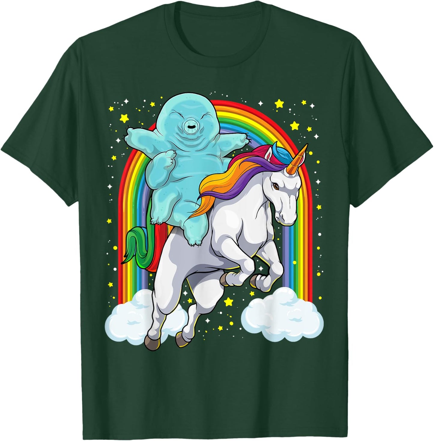 Tardigrade Riding Unicorn Funny Magical Tardigrade Unicorn T-Shirt - T-Shirt | Forest
