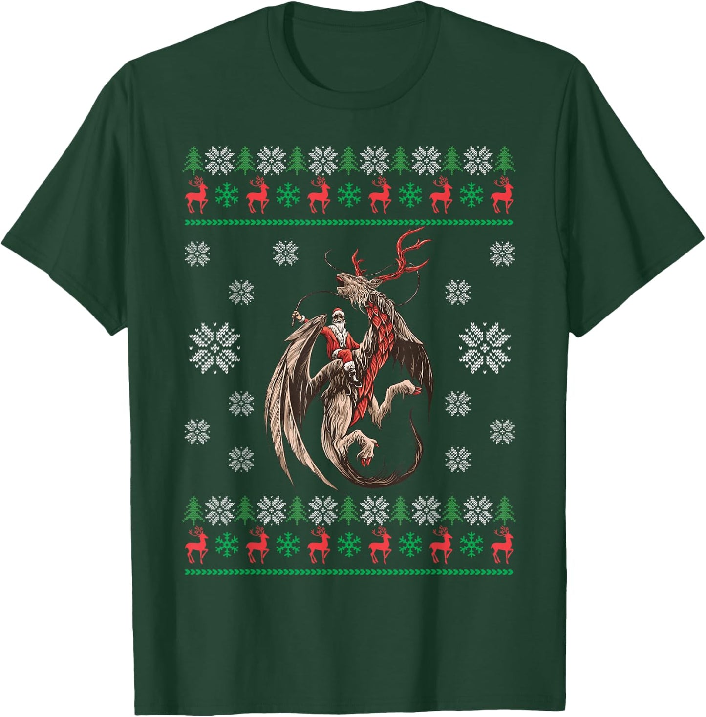 Santa Riding Dragon Christmas Ugly Sweater Dragon Lover T-Shirt - T-Shirt | Forest