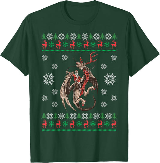 Santa Riding Dragon Christmas Ugly Sweater Dragon Lover T-Shirt - T-Shirt | Forest
