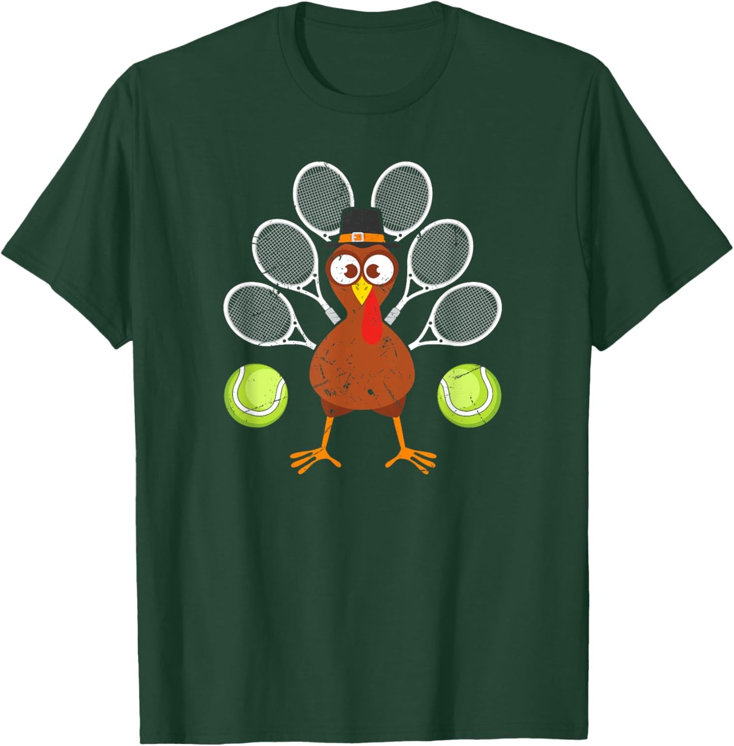 Tennis Racket Turkey Thanksgiving T-Shirt - T-Shirt | Forest