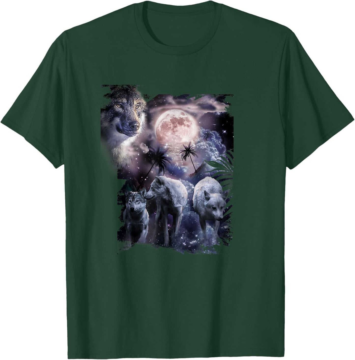 Tropical Wolves, Wolf Howling At Moon, Moonrise T-Shirt - T-Shirt | Forest