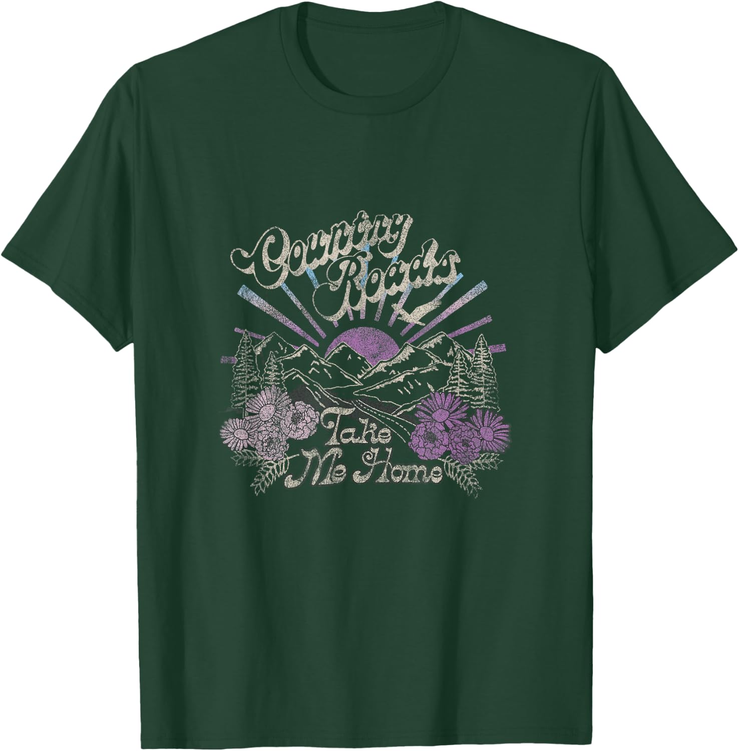 Country Roads Take Me Home Floral Mountain Scene T-Shirt - T-Shirt | Forest