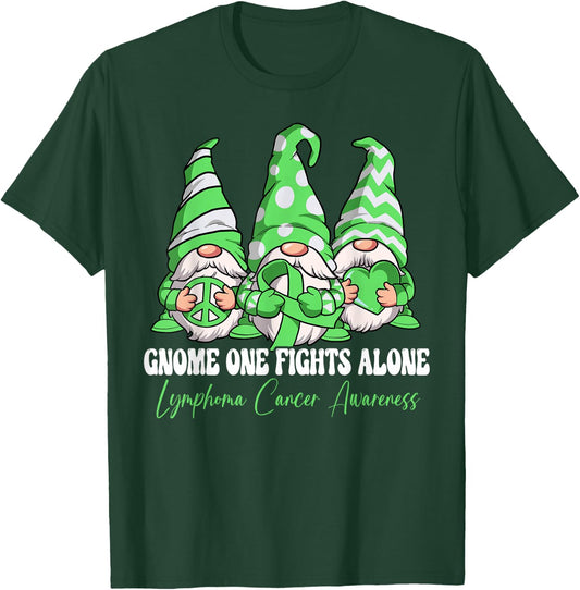 Gnome One Fights Alone Lymphoma Cancer Awareness T-Shirt - T-Shirt | Forest