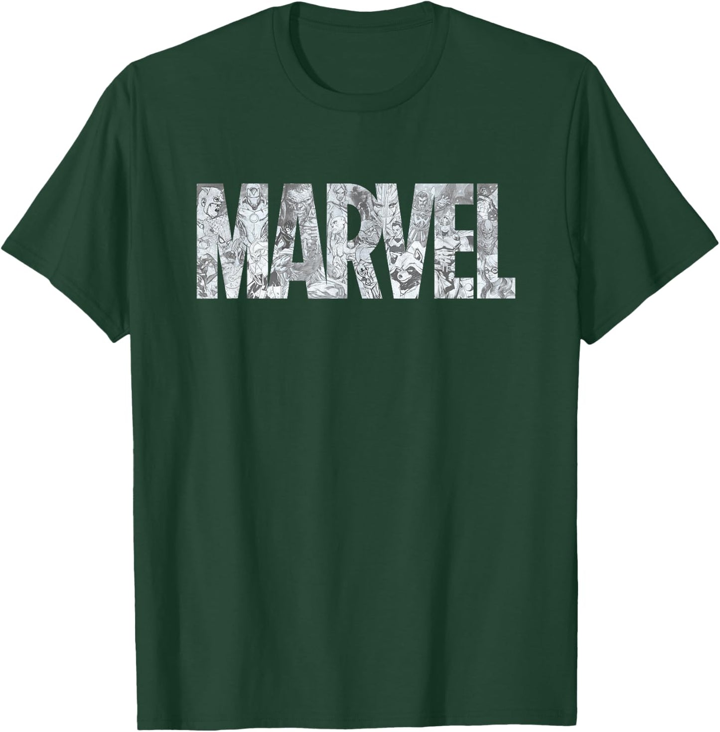 Marvel Logo Comics Gray Pencil Sketch Super Heroes Avengers T-Shirt - T-Shirt | Forest