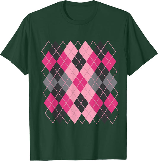 Retro Argyle Plaid Pattern Design in shades of pink & grey T-Shirt - T-Shirt | Forest