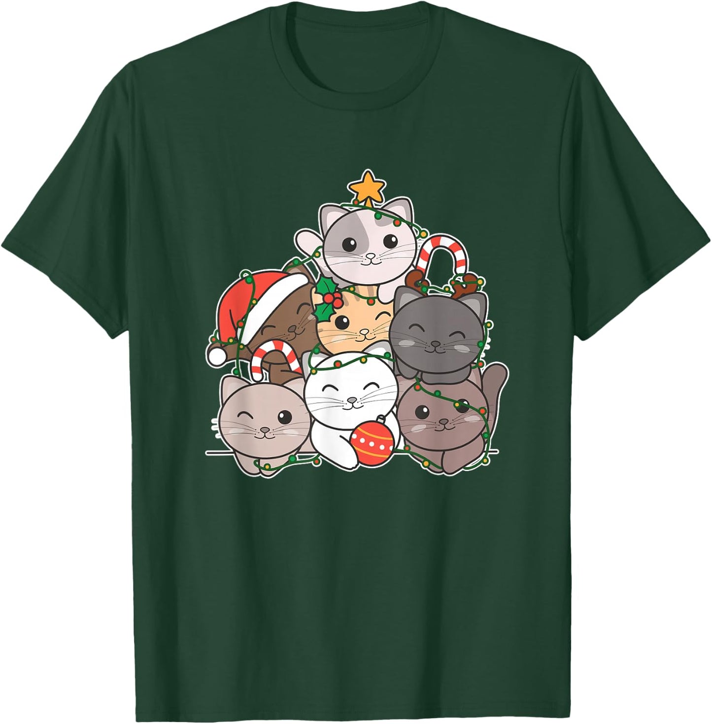 Cat Christmas Tree Funny Animal Christmas T-Shirt - T-Shirt | Forest