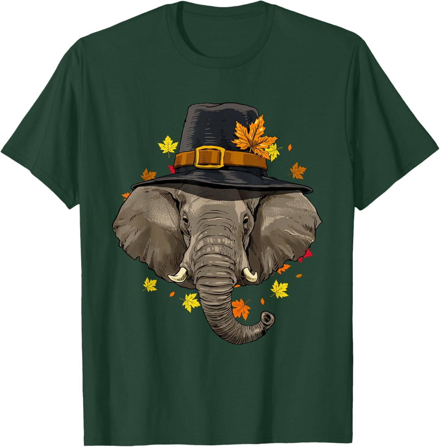 Thanksgiving Elephant Pilgrim Turkey Day Autumn Fall Tusker T-Shirt - T-Shirt | Forest