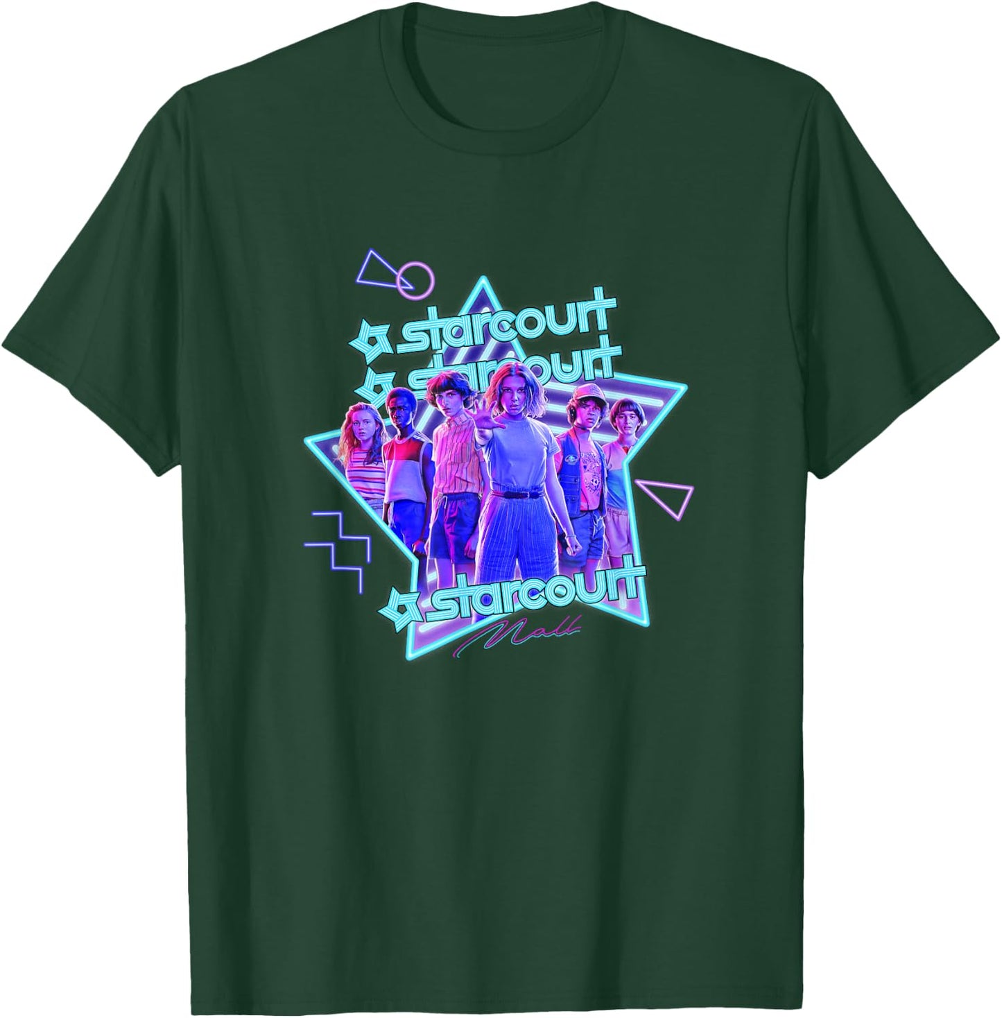 Stranger Things Starcourt Mall Vintage Neon Group Portrait T-Shirt - T-Shirt | Forest