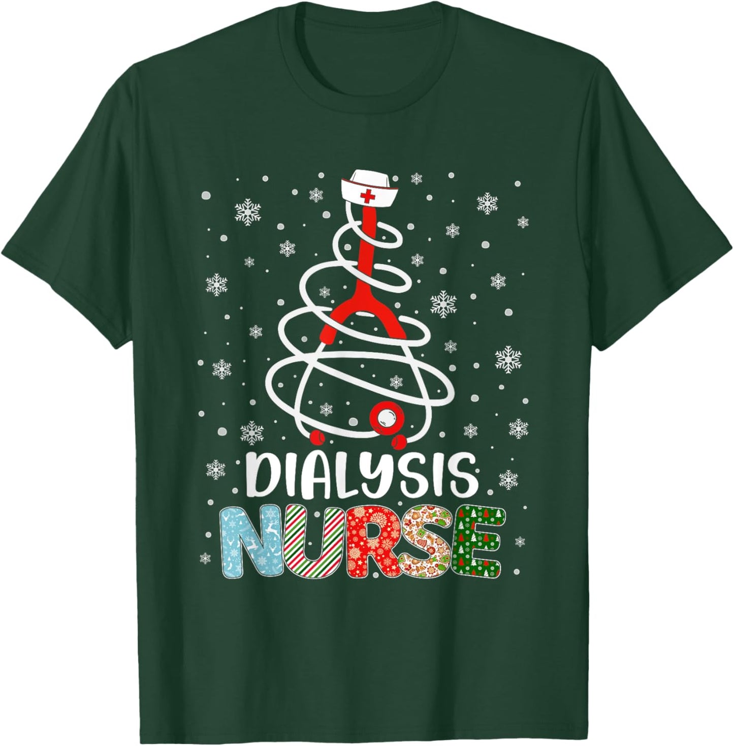 Cute Dialysis Nurse Xmas Tree Merry Christmas Nurse Nursing T-Shirt - T-Shirt | Forest