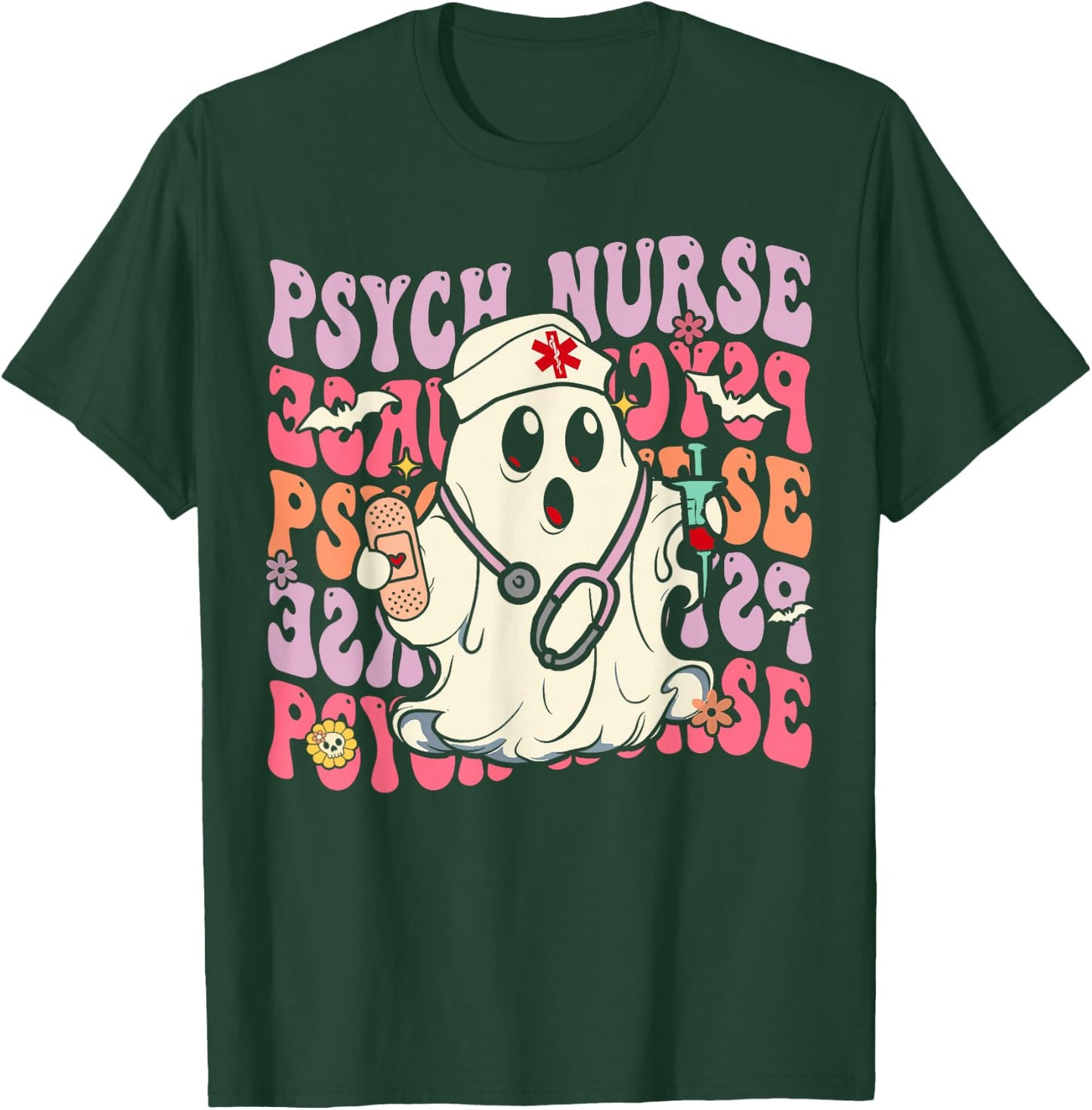 Retro Psych Nurse Groovy Halloween Psychiatric Nurse T-Shirt - T-Shirt | Forest