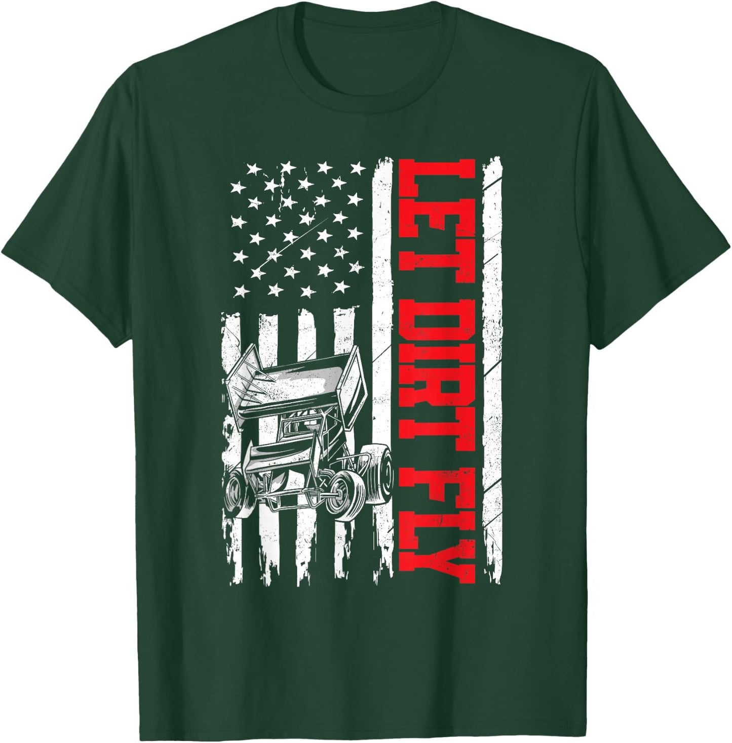 Dirt Track Racing Race Sprint Car Vintage Usa American Flag T-Shirt - T-Shirt | Forest