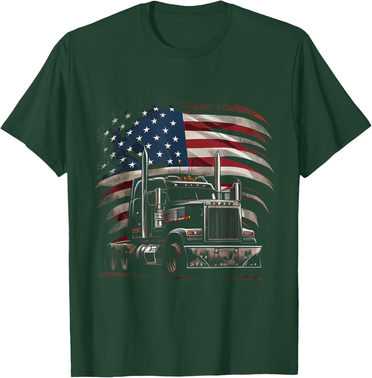 US American Flag Trucker Truck Driver Gift Women Men T-Shirt - T-Shirt | Forest