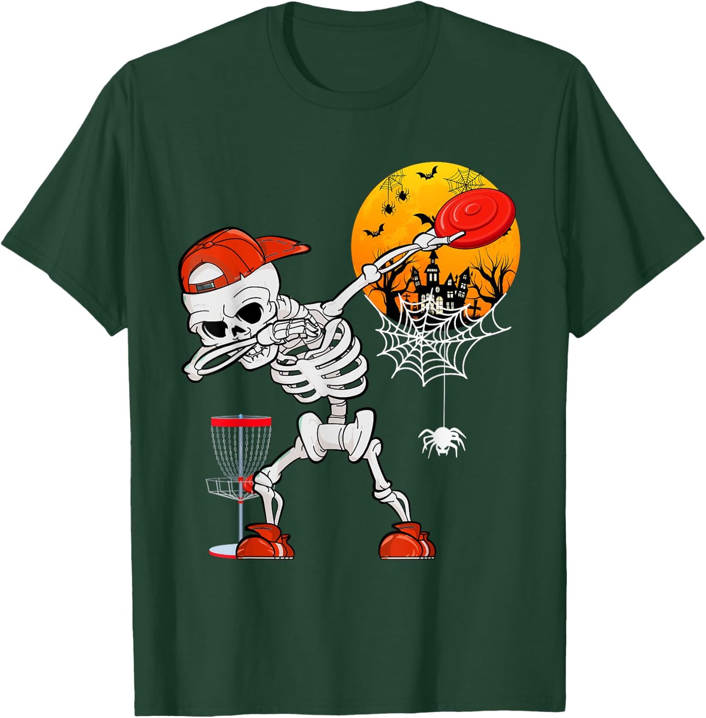 Dabbing Skeleton Playing Disc Golf Halloween Player Coach T-Shirt - T-Shirt | Forest