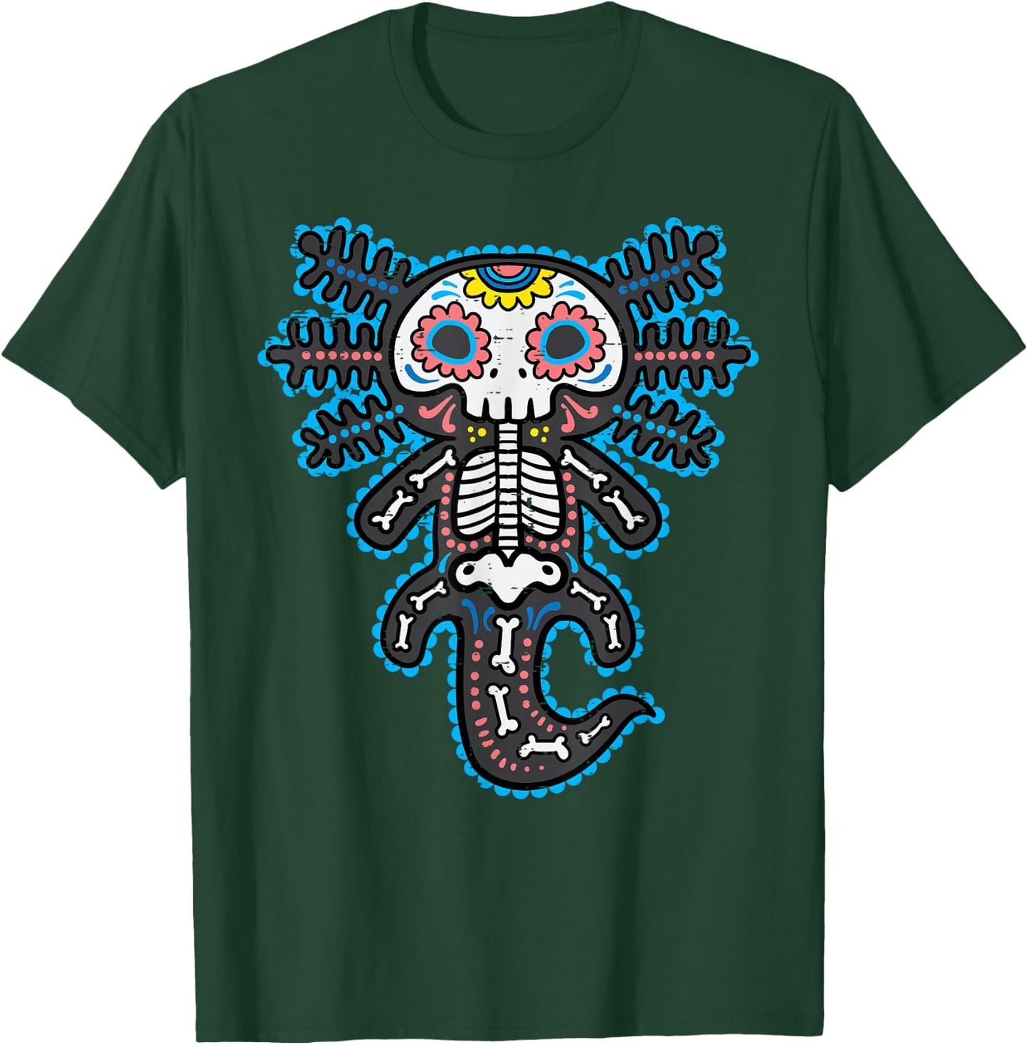 Sugar Skull Axolotl Skeleton Halloween Dia De Los Muertos T-Shirt - T-Shirt | Forest