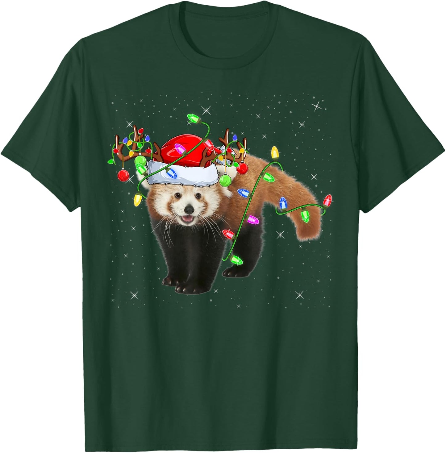 Red Panda Lover Xmas Lighting Santa Red Panda Christmas T-Shirt - T-Shirt | Forest