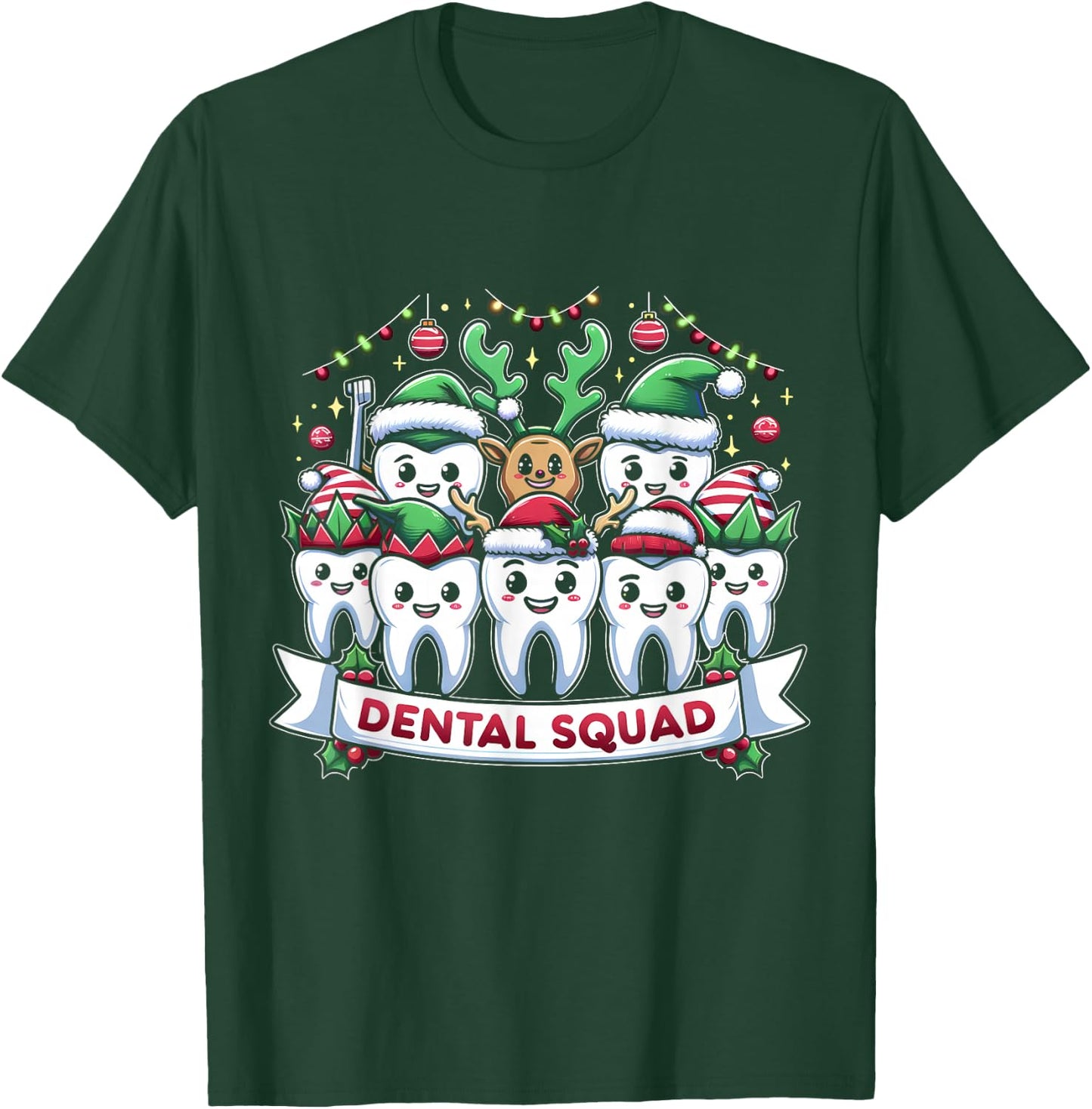 Merry Dental Squad Group Cheer Christmas Teeth Dentistry T-Shirt - T-Shirt | Forest