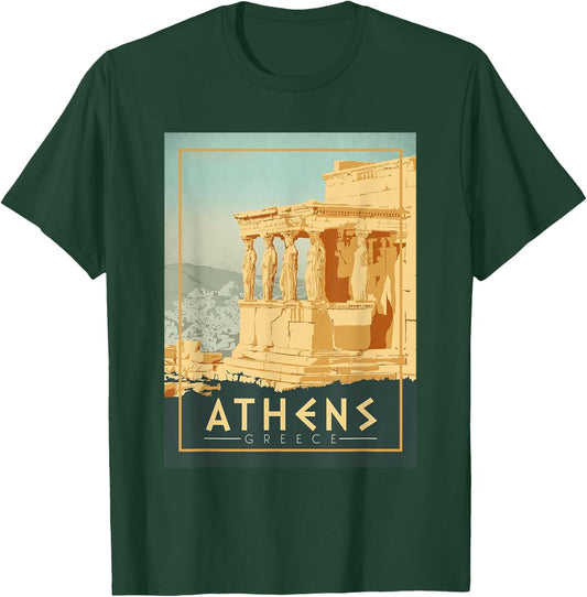 Vintage Athens Ancient Temple Of Athena Greece Souvenir T-Shirt - T-Shirt | Forest