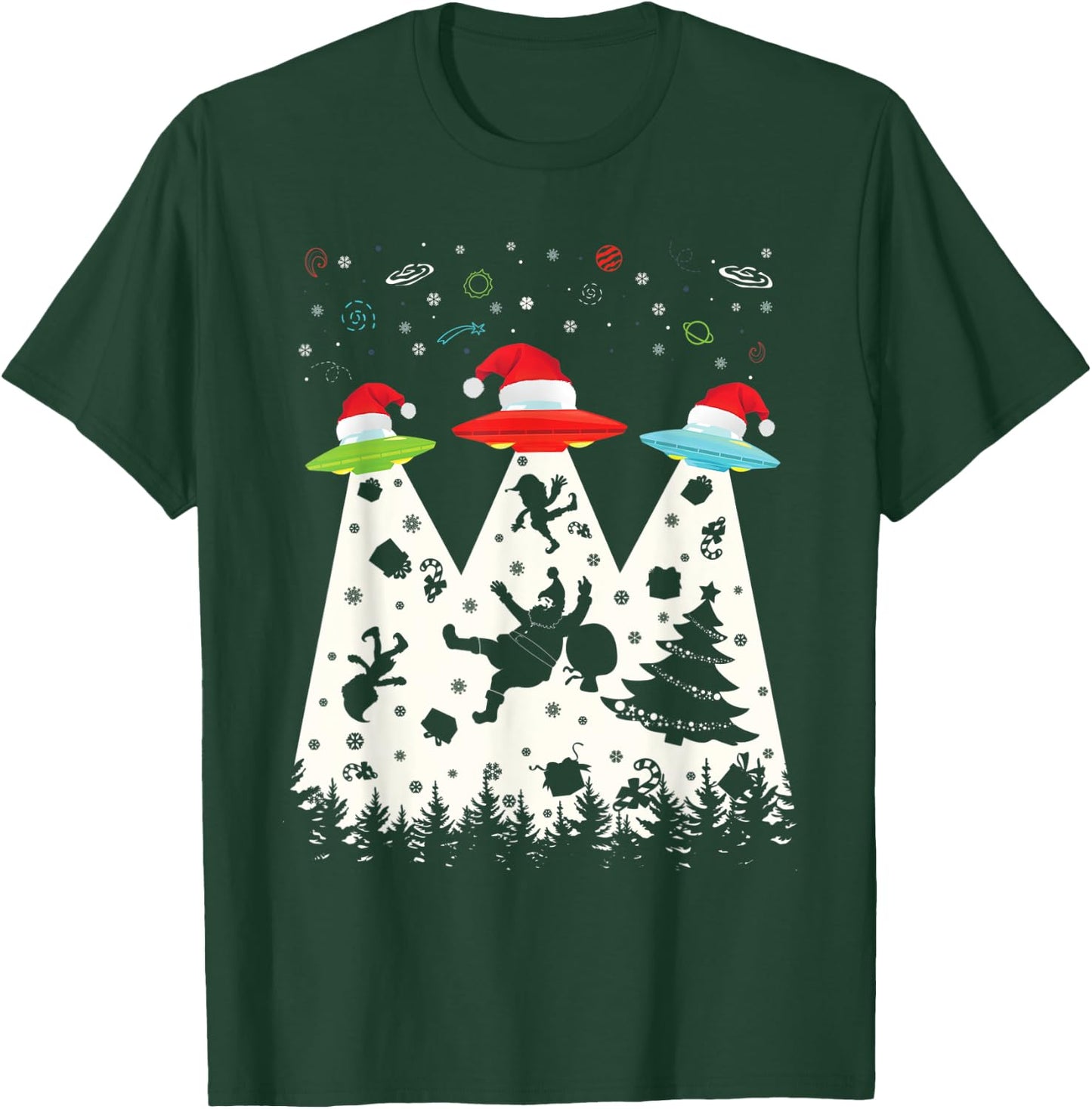 Funny Christmas Shirt Santa Alien Saucer UFO Abduction T-Shirt - T-Shirt | Forest