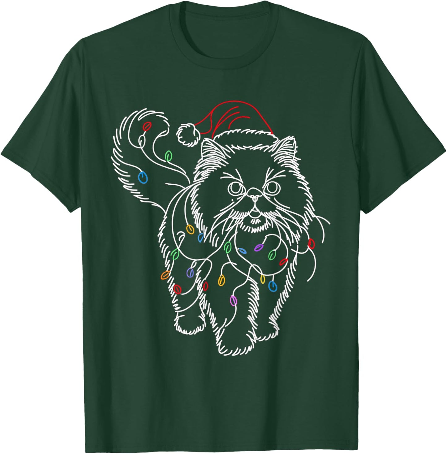 Persian Cat Santa Christmas Tree Lights Ugly Pajamas Mom Dad Women Kids T-Shirt - T-Shirt | Forest