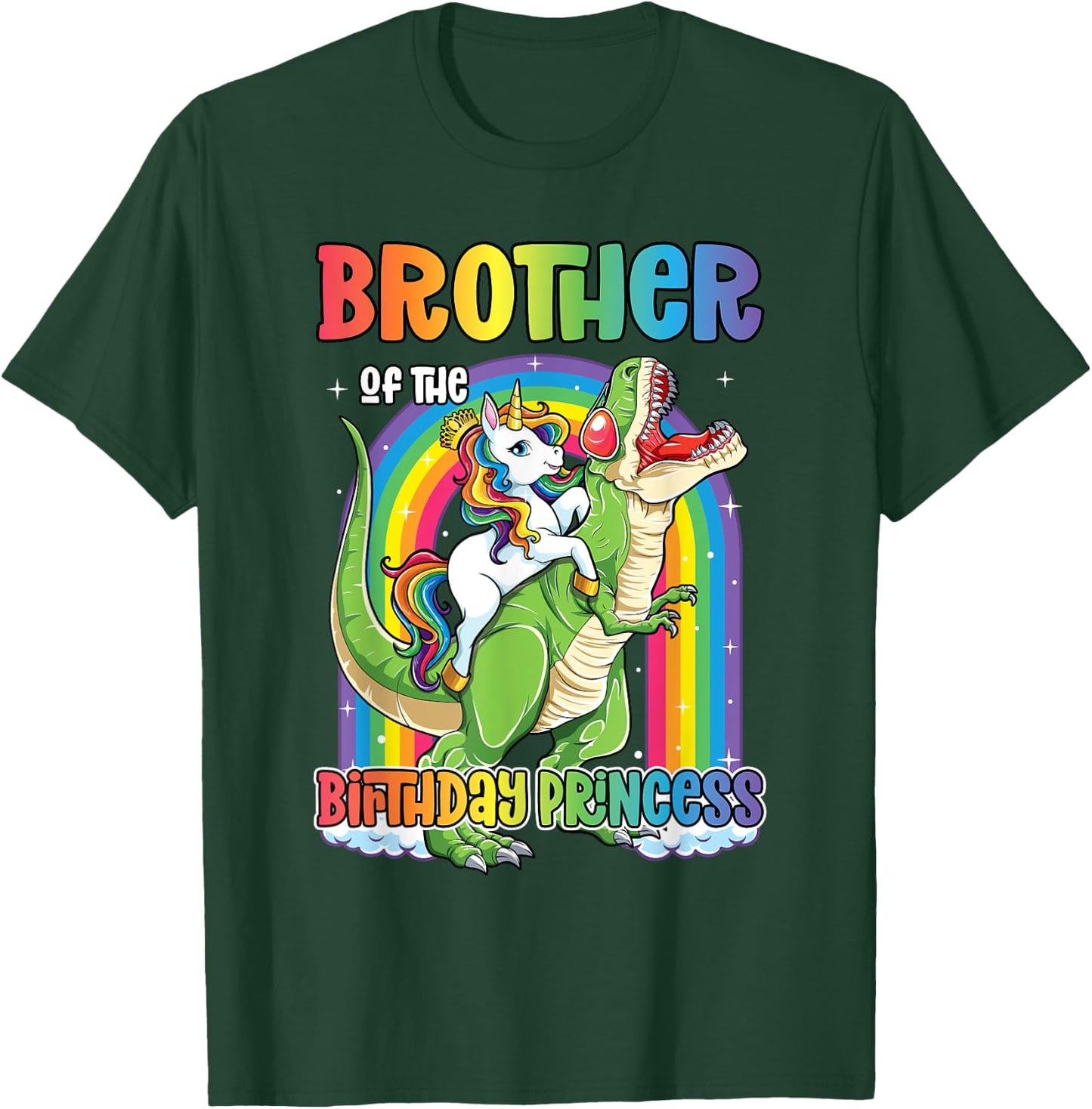 Brother of the Birthday Princess T Rex Birthday Unicorn Girl T-Shirt - T-Shirt | Forest