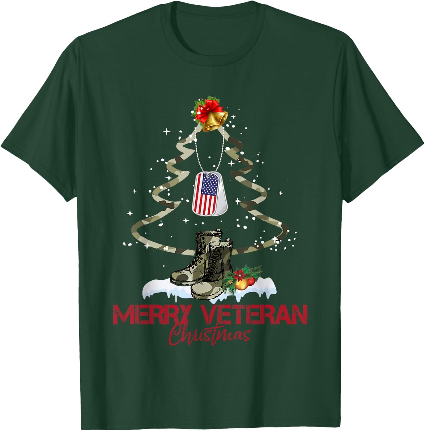 Merry Veteran Christmas Army Camo Xmas Tree Christmas T-Shirt - T-Shirt | Forest