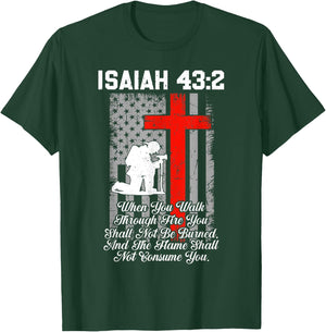 Patriotic American US Flag Firefighter Cross Christian T-Shirt - T-Shirt | Forest