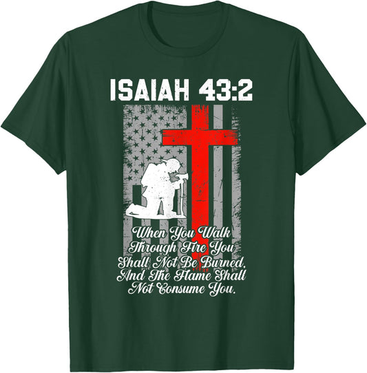 Patriotic American US Flag Firefighter Cross Christian T-Shirt - T-Shirt | Forest