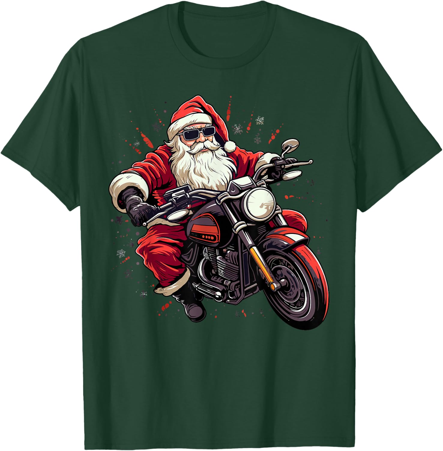 Motorcycle Santa Christmas Rider Xmas T-Shirt - T-Shirt | Forest