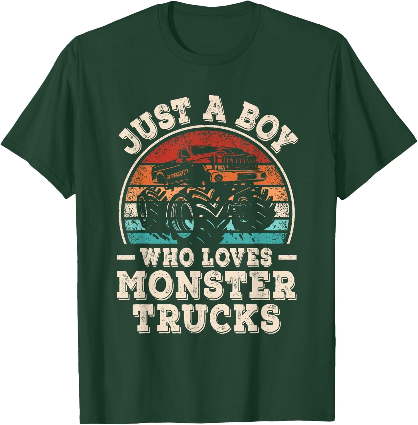 Just A Boy Who Loves Monster Trucks Funny Monster Truck Kids T-Shirt - T-Shirt | Forest