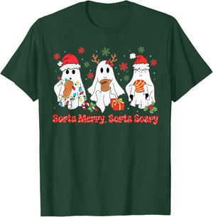 Funny Christmas Sorta Merry Sorta Scary Ghost Xmas Lights PJ T-Shirt - T-Shirt | Forest