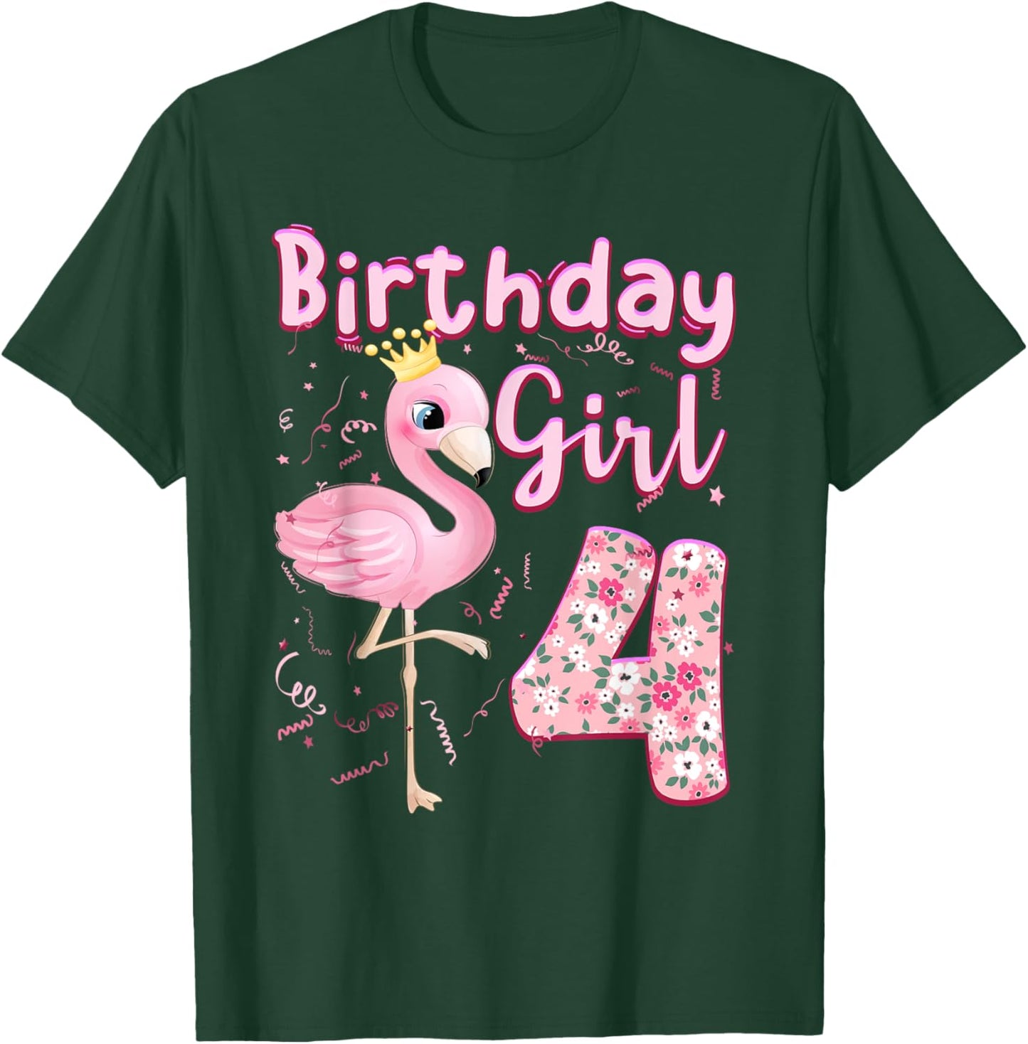 4th Birthday Girls Flamingo 4 Years Old Tropical Flamingo T-Shirt - T-Shirt | Forest