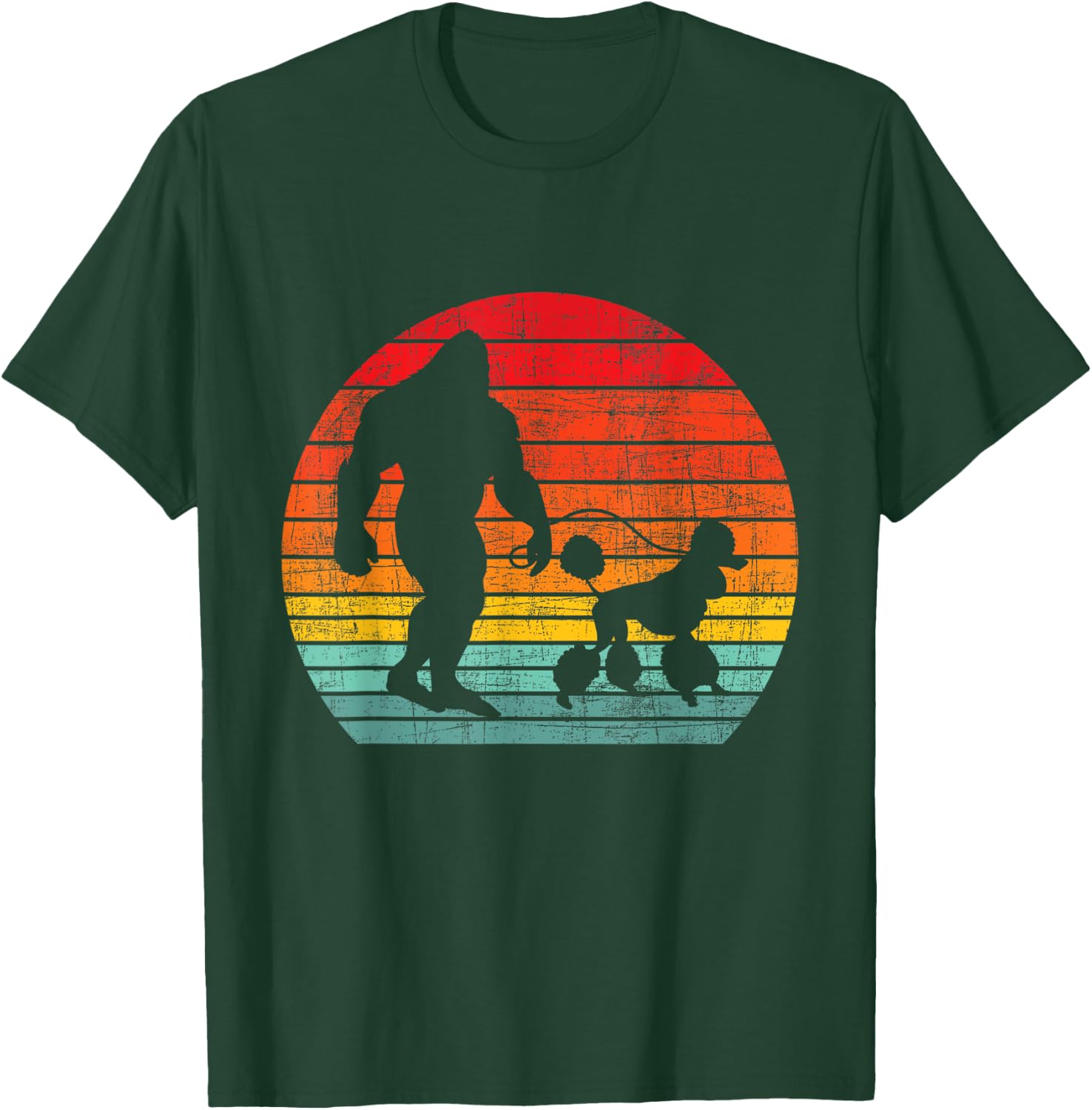 Retro Sunset Bigfoot And Poodle - Puppy Owner Dog Lover T-Shirt - T-Shirt | Forest