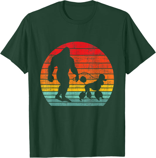 Retro Sunset Bigfoot And Poodle - Puppy Owner Dog Lover T-Shirt - T-Shirt | Forest